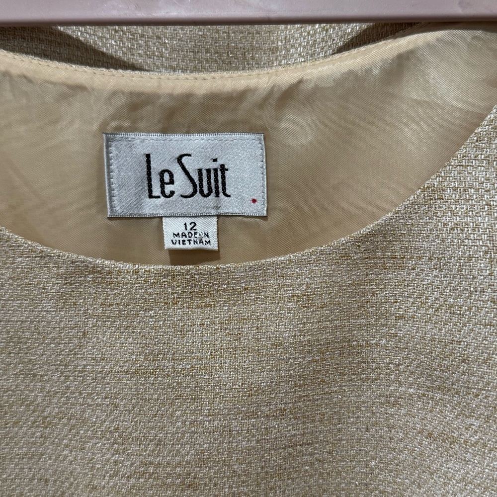 Le Suit Skirt Blouse‎ Set Women’s 12 Tan Cream Midi Pencil Skirt Formal Office - Picture 2 of 8